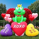DomKom 6ft Tall Valentines Day Inflatables Outdoor Decorations, Frog Sit on Heart Blow Up Build-in Led Lights for Wedding Party Garden Yard Lawn Décor