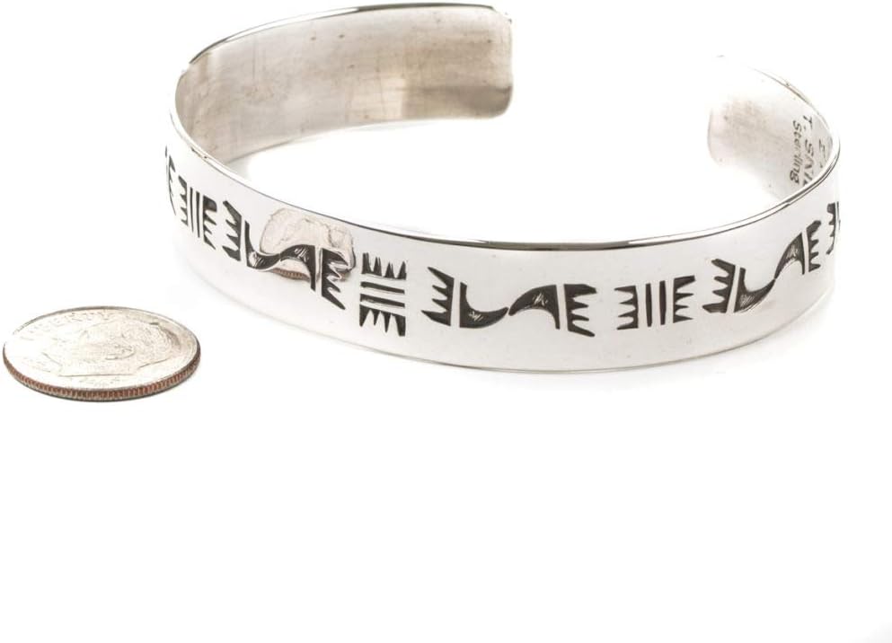 Turquoise Skies Tskies Stamp Dancer Sterling Silver Bear's Journey Cuff Bracelet