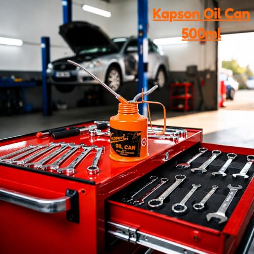 Image of 500 ml Steel Oil Can with Long Precision Spout,(Capacity-1 /2 Pint / 500cc) Multipurpose Metal Oil Can, Leak Resistant Metal Oiler for Bike, Car, Chain, Machinery, Automobile & All Type Lubrication