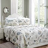 Brandream American Country Queen Size Quilt Set 100% Cotton Birds Bedding Coverlet Set Beige 3Pcs