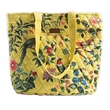 Maison d' Hermine Shopping Bags Cotton Quilted Tote Bag with Zipper Pockets & Small Pouch Reusable Shoulder Grocery Bag for Gift Beach Travel Perfect for Men Women Spring Summer (Eden - Yellow)