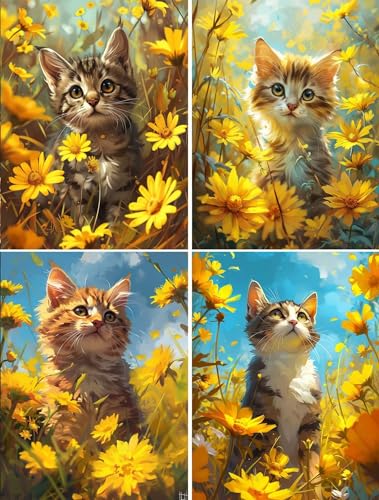 Diamond Art Cadeau Idéal Loisir Manuel | Thème Chats et Fleurs 5D