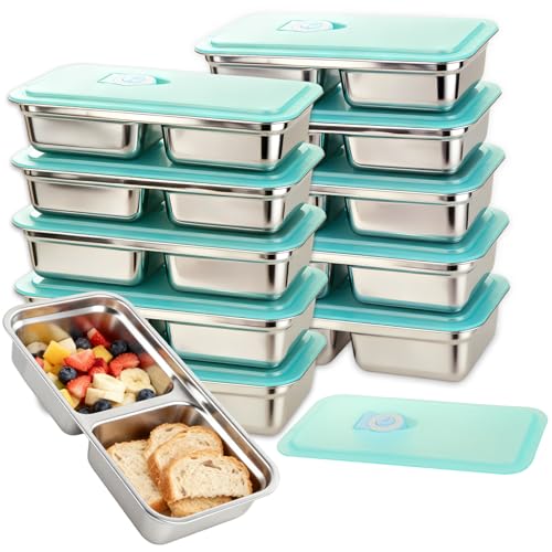 SHUESS 8 Pack Stainless Steel Snack Containers, Food-Grade Double Compartment