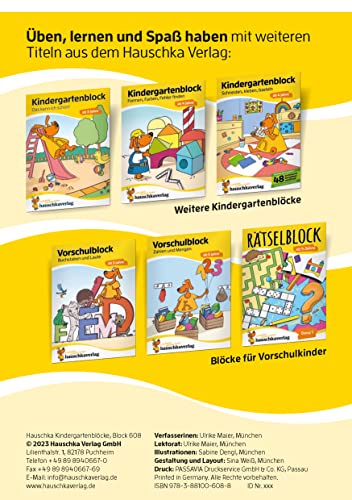 Kindergartenblock ab 3 Jahre - Jetzt bin ich groß!: Bunter Rätselblock - Sinnvolle Beschäftigung die Spaß macht (Übungshefte & -blöcke für Kindergarten, Vorschule, Einschulung, Band 608)