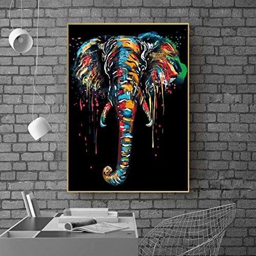 EXQART Peinture sur Toile d'impression 3DAbstrait Graffiti Art coloré éléphant Impressions sur Toile Affiches d'animaux HD Wall Art Photo Vivant  Décoration d'intérieur-50x70cm Cover