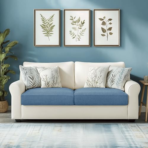 Image of CHUN YI Stretch Couch Cushion Cover Replacement, Fitted Loveseat Sofa Chair Seat Slipcover Furniture Protector, Checks Spandex Jacquard Fabric(2,Denim Blue), 2