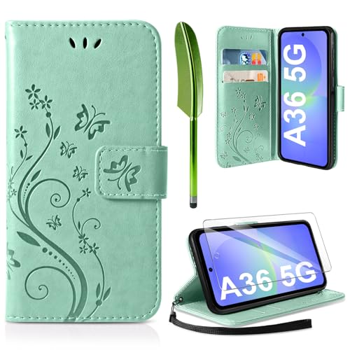 AROYI Lederhülle Kompatibel mit Samsung Galaxy A37 5G Hülle und Schutzfolie, Flip Wallet Handyhülle PU Leder Case Kartensteckplätzen Schutzhülle Kompatibel mit Samsung Galaxy A37 5G Dunkel Blau