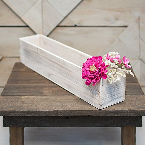 Planter Box, Rustic Barn Wood, Plastic Liner, Rectangle, 20 Inch, Woodland Wedding Decor, Country Chic Centerpiece, (White), (2 Pack) #TOP1