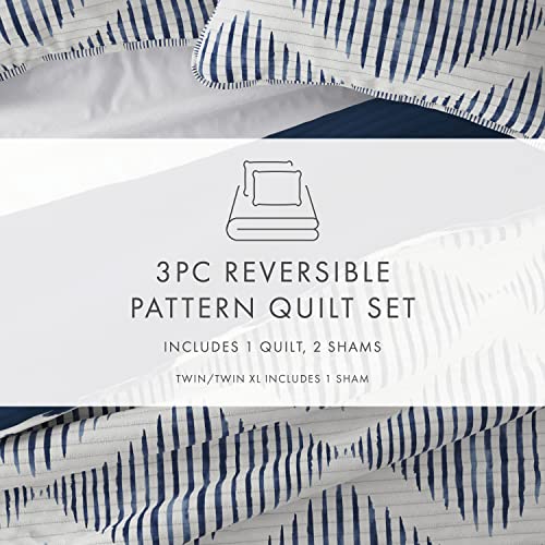 Merit Linens Navy 3-Piece Reversible King/Cali King Quilt Comforter With 2 Shams | Lightweight, All-Season, Patterned Bedspreads | Modern Coverlet Sets - Distressed Diamond/Navy #TOP7