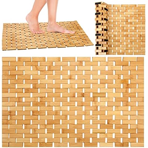 2 Stück Bambus-Badematte, rutschfeste Holz-Badezimmerteppiche Cover