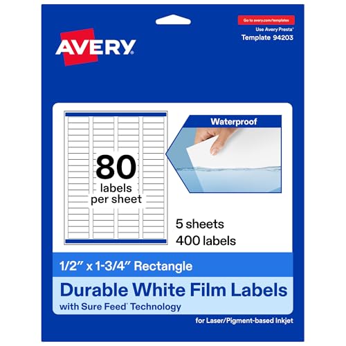 Avery Printable Durable White Rectangle Labels 0.5x1.75