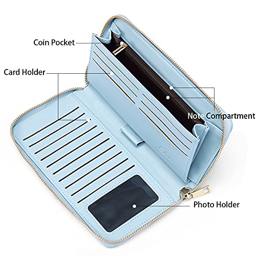 Cluci Women Wallet Large Leather Rfid Blocking Designer Zip Around Card Holder Organizer Ladies Travel Clutch Wristlet Blue #TOP2