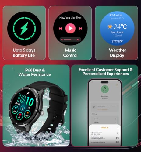 Image of Fastrack FR2 Smart Watch, 1.38 inch UltraVU HD Display, Blazing Fast UI, Working Crown, AI Voice Assistant, IP68 Water & Dust Resistant, Health Suite, BT Calling, Smartwatch for Men & Women (Blue)