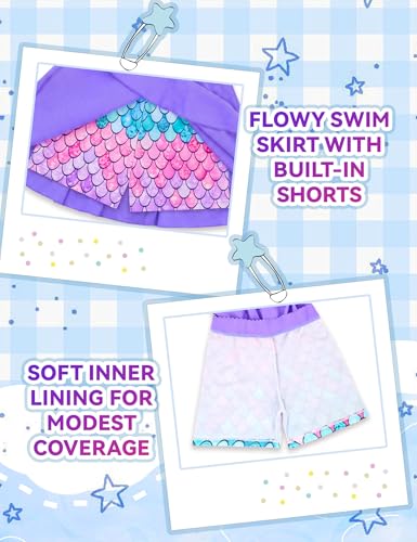 Image of Girls Bathing Suit with Skirt One Shoulder Ruffle Quick Dry Swimsuits Multicolor Sleeveless Swimwear