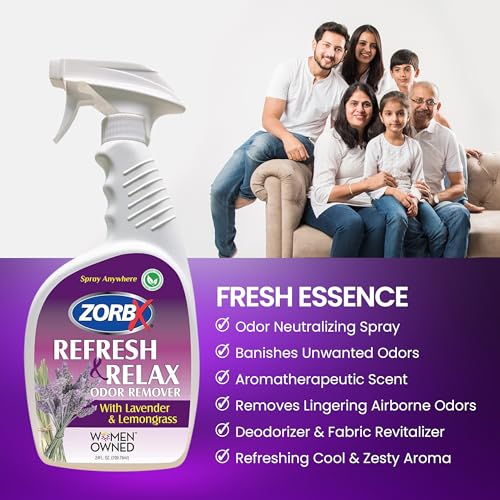 Image of ZORBX Lavender & Lemongrass Spray, 24 Oz - All-Purpose Deodorizer, Refreshes Fabric, Removes Strong Odors, Perfect for Home, Car, Gym, Laundry