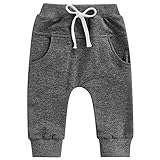 Mubineo Toddler Baby Boy Girl Infant Basic Plain Sweatpants Comfy Cotton Pants with Pockets (Dark Grey, 3 Years)