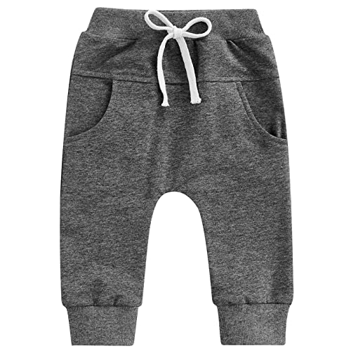 Image of Mubineo Toddler Baby Boy Girl Infant Basic Plain Sweatpants Comfy Cotton Pants with Pockets