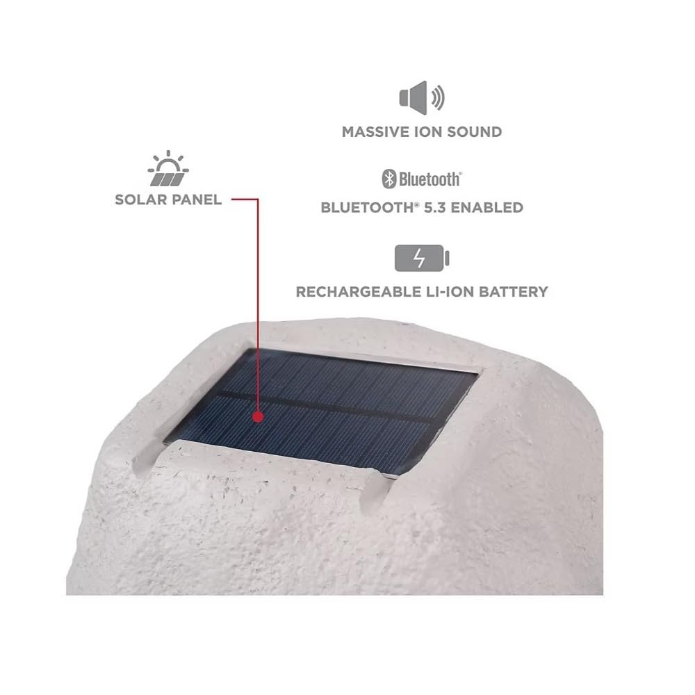 ION Glow Stone Link BT - Altavoz solar de roca, color gris