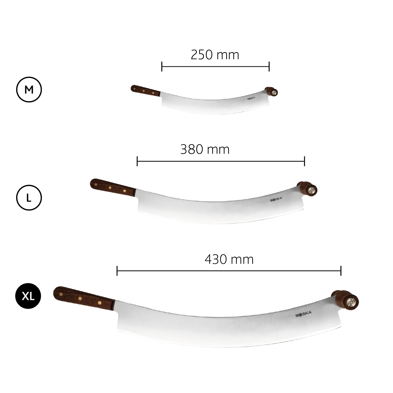 Boska Holländisches Käsemesser Professional XL – 430 mm Edelstahlklinge, Holzgriffe, Für große Käselaibe und Pizza, Gebogene Form für müheloses Schneiden