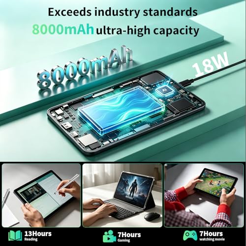 Image of Android Tablet with Keyboard - 10 inch Android 16 Tablet with 26GB+256GB+2TB Expand, Electronic Tablet with 8-Core, Gemini AI, 5G WiFi, 8000mAh, GPS, GMS, Tablet PC with Case /Mouse /Stylus(Silver Case)