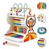 NUKied Wooden Activity Cube, 5-in-1 Montessori Toys for 1 Year Old, Educational Wooden Toys with Activity Center for 1 2 3 Year Old Boys Girls Toddlers Birthday