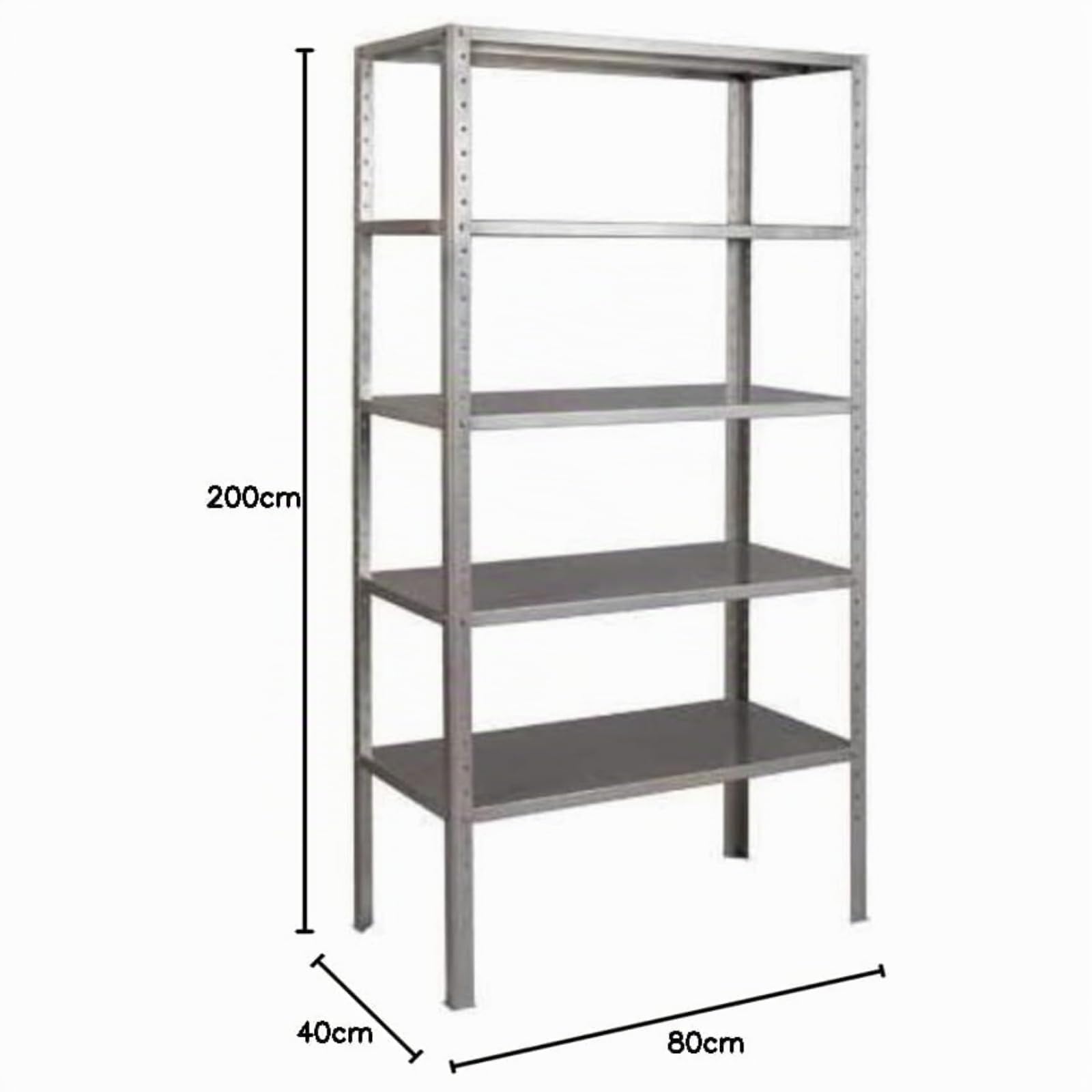 Scaffale in Lamiera 5 Ripiani 80x40x200 cm Grigio Chiaro Salvaspazio, Acciaio Verniciato, Comprensivo di 4 Angolari h 200 cm, Portata 80 kg per Ripiano