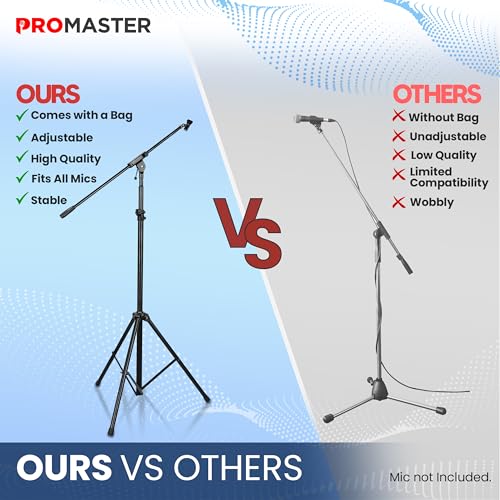 ProMaster Tripod Microphone Stand - Universal and Adjustable Professional Audio Telescopic Gooseneck, Boom Arm Tripod Microphone Stand with Universal ⅝” Adapter - Black