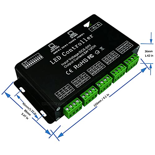 Decodificatore un 12 Canali Controller LED RGB 60A PWM Driver Dimmer DMX512 per Striscia LED RGB e Luce Modulo LED DC12V-24V