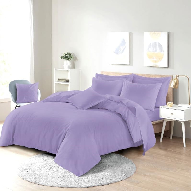 L S U Supersoft Duvet Cover Set Easy Care Bedding Fitted Sheet and Pillowcases in 22 Colours and Single, Double, King, and Super King Sizes (DUVET K lilac)