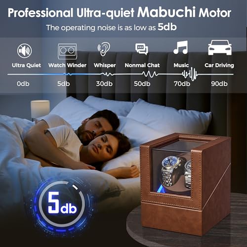 Image of BEWISHOME Double Watch Winder for Automatic Watches,Quiet Motor LED 4 Modes