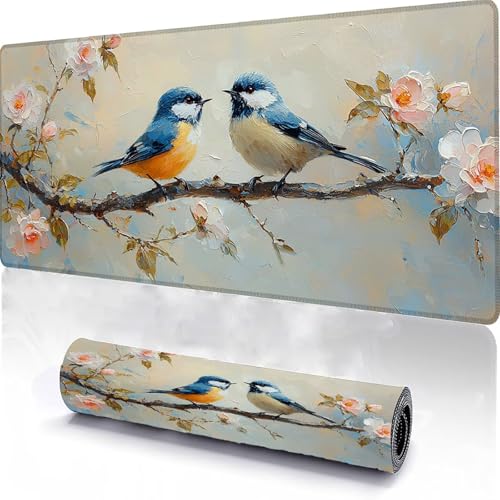 Alfombrilla de Ratón para Juegos 900x400x3mm, Mouse Pad Lavable PáJaro, Alfombrilla Ratón Sobremesa Portátil, Borde con Costura, con Base Antideslizante, para Juegos de Oficina en Casa Flor B-2