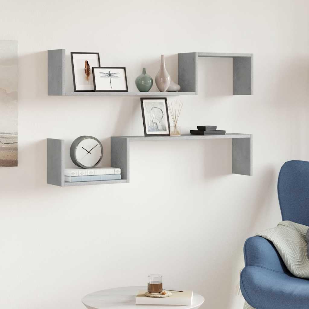 vidaXL Mensole Parete 2pz Grigio Cemento 100x15x20cm Legno Multistrato