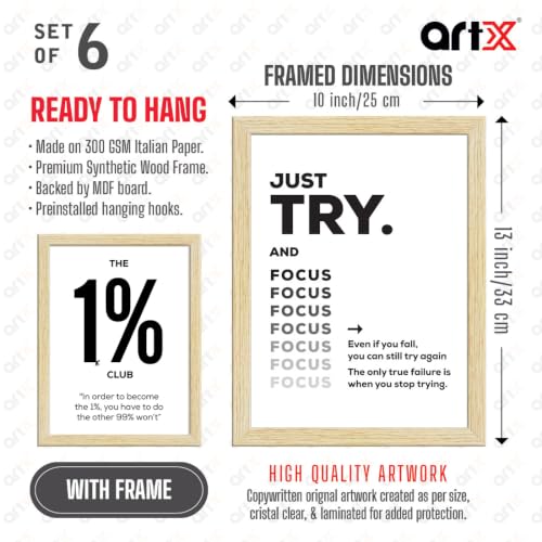 Image of ArtX Paper Motivational Wall Frames, Black and White Motivational Quotes Wall Frames, 10.0X13.0 in, Set of 6, Rectangular, 10 X 13 Inch