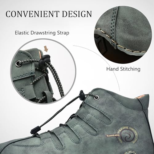 Lossarye Men's Italian Handmade Leather High Boots Casual Lightweight Waterproof Hiking Shoes Slip-On Chukka Boots Non-Slip Outdoor Sneakers4