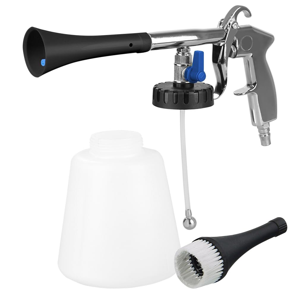 Pistolet de Nettoyage pour Intérieur de Voiture Pistolet de Nettoyage Haute Pression Pistolet de Lavage Automatique à Air Comprimé Pistolet de Nettoyage Portable avec Brosse Tube en Métal et Roulement