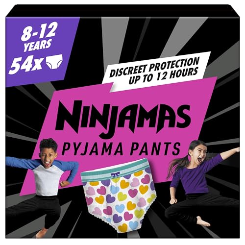 Pampers Ninjamas Pyjama Pants Unisex Hearts 8-12 Years 54 Pyjama Pants 27kg - 43kg All-Night Leak Protection