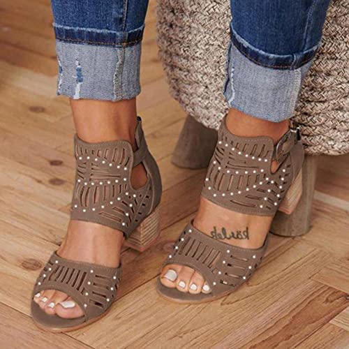 Fabiurt Summer Sandals For Women, Womens Flat Wedge Ankle Buckle Sandal With Strap Beach Open Toe Espadrille Platform Sandals, X2-Brown #TOP1