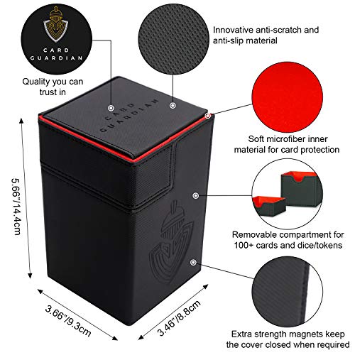 Card Guardian - Premium 100 Card Deck Box with Dice Compartment for Trading Card Games TCG (Black)