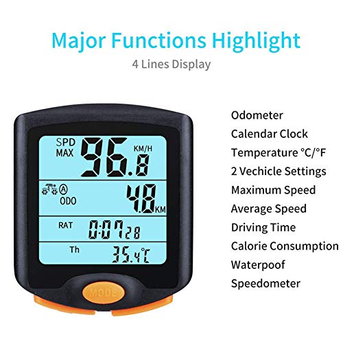 Valcatch Bicycle Speedometer Cycling Odometer Speeding Alert Stopwatch Multi Function Waterproof 4 Line Display With Backlight #TOP4