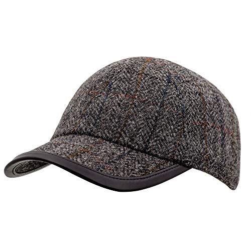 Sterkowski Granite State Peaked Cap | 100% Harris Tweed Baseball Cap | Irish Tweed Cap Woolen Cap For Men Xxl Baseball Cap Donegal Tweed Cap Driving Cap For Men Scottish Hats For Men 57 Cm Gray Check #TOP1