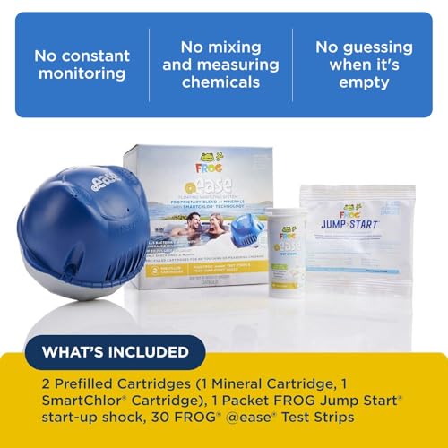 FROG @Ease Floating System for Hot Tubs - Quick & Easy Self-Regulating Hot Tub Sanitizer - Hot Tub Maintenance System with Sanitizing Minerals & SmartChlor Technology