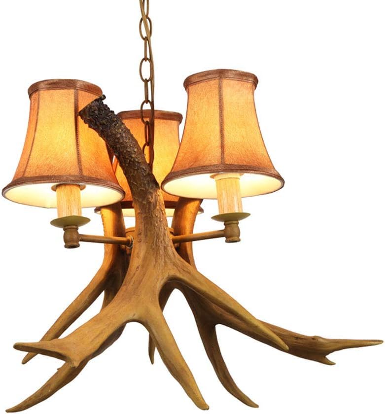 Suspension cornes de cerf en résine luminaire de plafond vintage réglable 3 feux XJBTBA