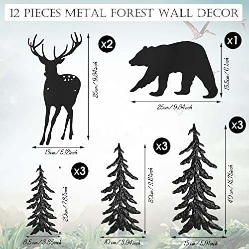 12 Pieces Christmas Metal Forest Wall Hanging Decor Pine Tree Bear Deer Moose Wall Art Black Rustic Animal Hunting Decor For Cabin Bathroom Bedroom Office Outdoor Decorations Christmas Wall Sign #TOP1