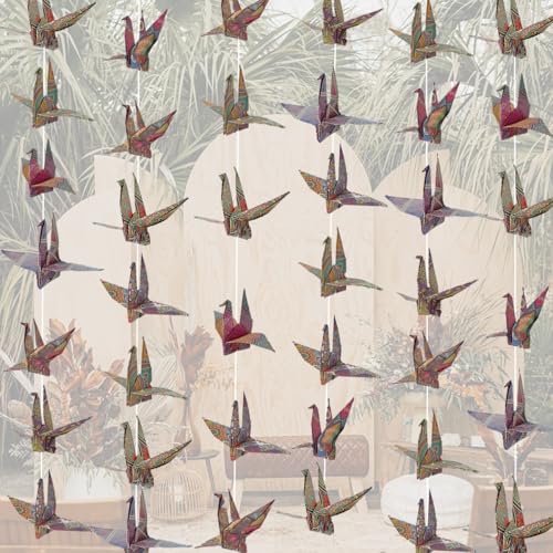 Image of Boho Crane Paper Hanging Garlands(3stringsX 5.2ft), Bohemia Flower Origami Birds Streamers for Bridal Shower, Baby Shower Birthday Party Supplies,Garden Ceiling Hanging Garland
