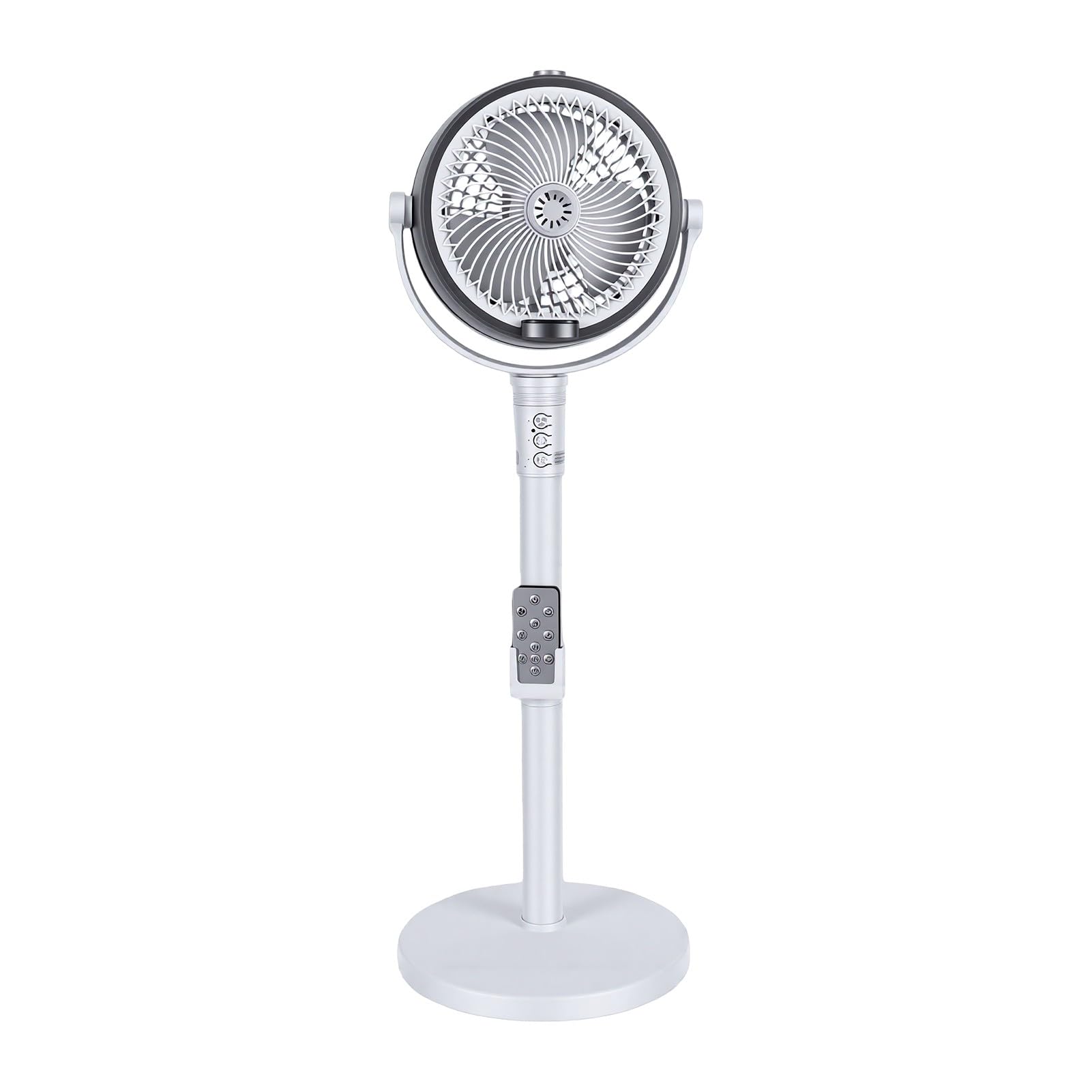 Ventilatore a Piantana Oscillante con Telecomando, Ventilatore da Pavimento Portatile USB Ricaricabile 4 velocità Altezza Regolabile Timer 3-9 Ore Oscillazione 90 120 150 Gradi (WHITE)