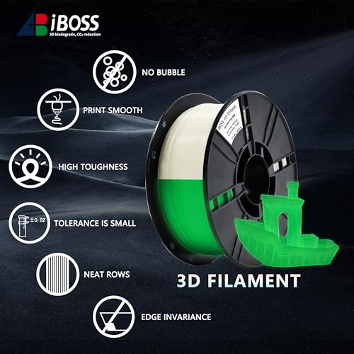 Image of iBOSS Glow in The Dark PLA+ Filament, Neatly Wound Luminous PLA Plus 3D Printer Filament 1.75mm + /- 0.02mm, Fit Most 3D Printers, 1kg Spool (2.2lbs), Green PLA PRO Filament, Glow Green