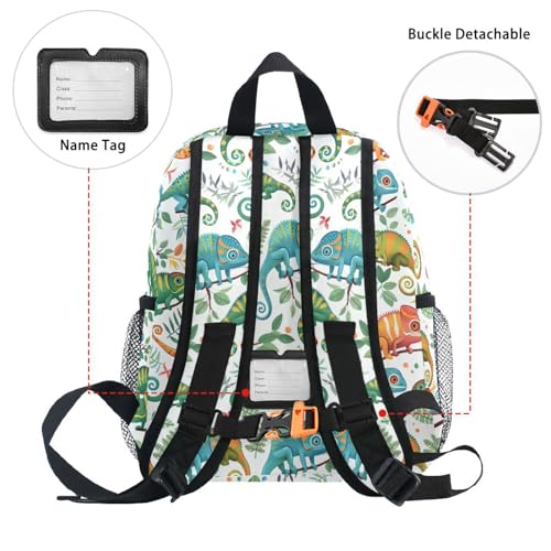 Backpack for Toddler Boys Girls Cute Chameleon Tropical Plant Pattern Lightweight Mini Shoulder Bag Casual Daypack Rucksack for Kindergarten Preschool Nursery Outdoor Travel Age 3-8 M4
