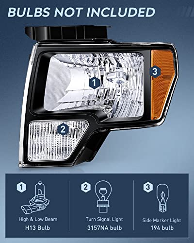 Image of Nilight 2009 2010 2011 2012 2013 2014 F150 Headlight Assembly Black Housing Amber Corner Clear Lens Driver and Passenger Side Headlamp Replacement 2 Pack