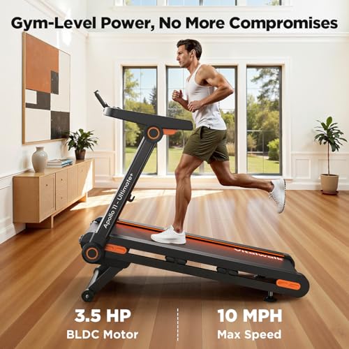 Image of Vitalwalk Foldable Treadmill with Auto Incline, Commercial 49 inchx18 inch Wide Running Belt, 10MPH, 3.5HP Brushless, Walking Pad Treadmill for Home, Auto Folding, No Installation, 350LBS, APP