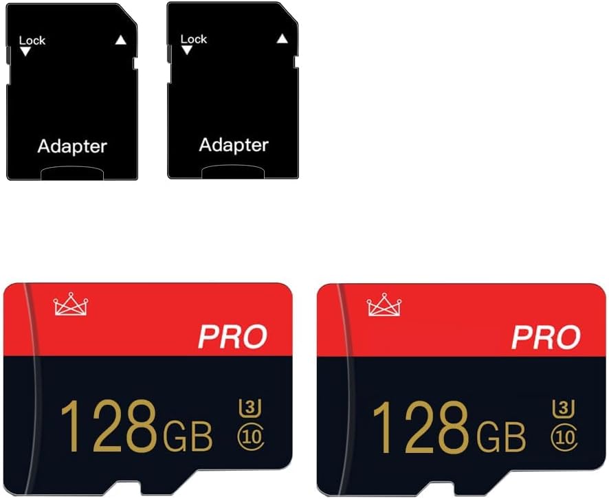 Lot de 2 128 Go Cartes Micro SD Classe 10 Haute Vitesse avec Adaptateur SD pour Tablette/S